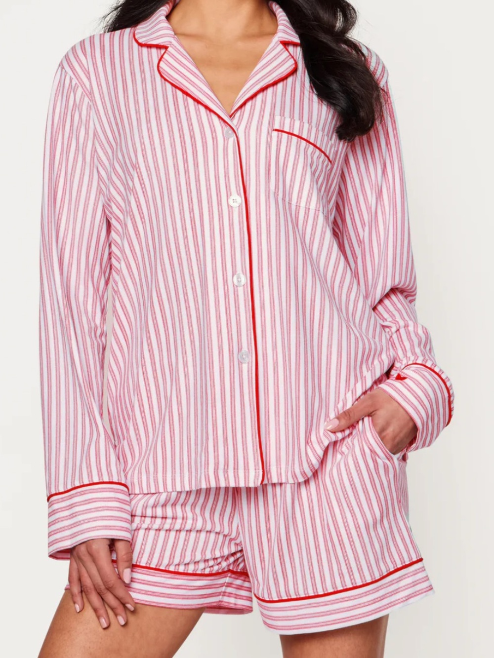 Striped Red & White Long-Sleeve Pajama Set